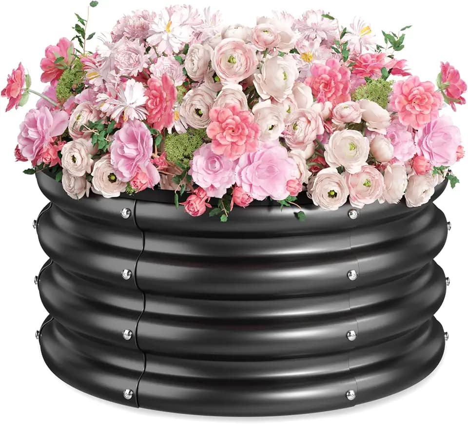 Round Raised Garden Bed, 1 Pack, 2 x 2 x 1 Ft, Black