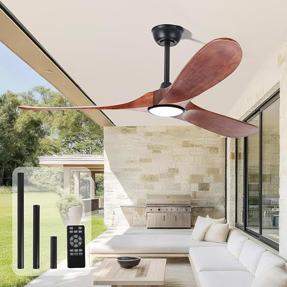 heimo 72 Inch Ceiling Fan with Light and Remote Control, Wood Outdoor Ceiling Fans with Lights Dimmable for Bedroom Living Room Patios Proch Office Rustic Extra Large High Cfm Exterior Fan(Walnut)