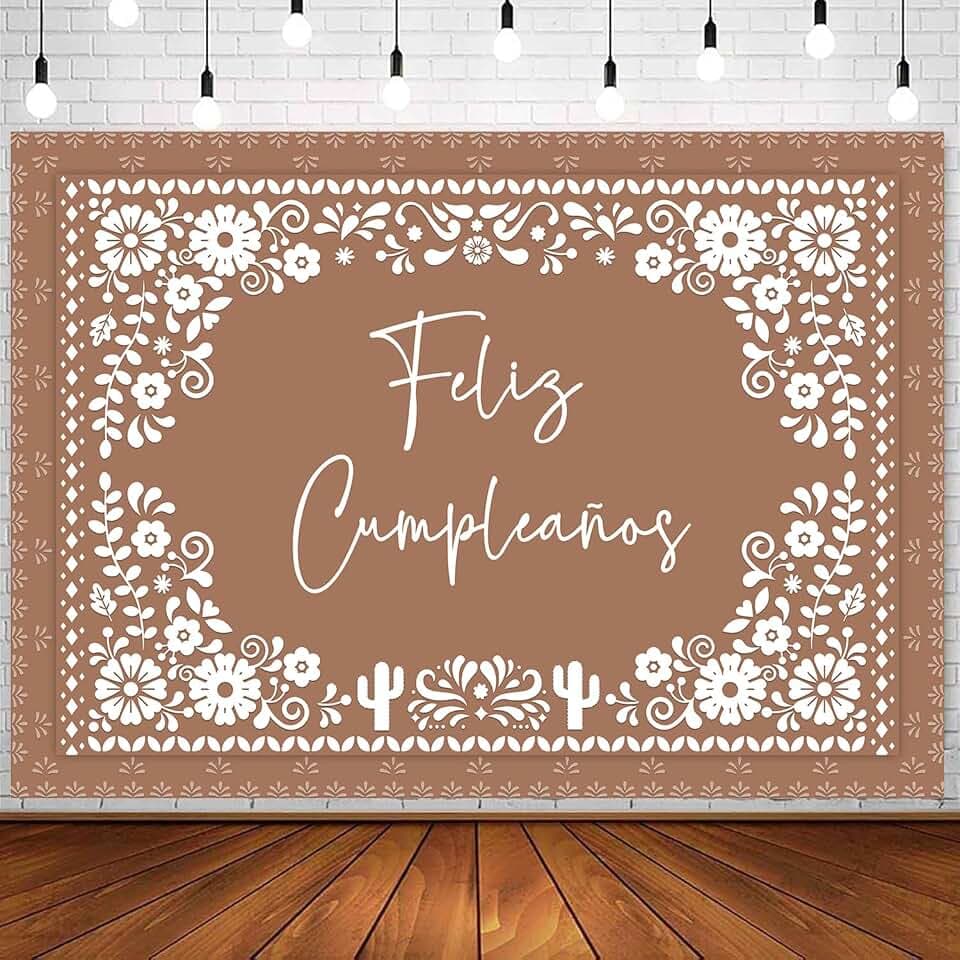 Withu Floral Feliz Cumpleaños Backdrop for Birthday Party Decorations Mexican Cake Table Wall Banner Mexico Flowers Cactus Cino De Mayo Carnival Fiesta Photography Background Brown 7x5ft