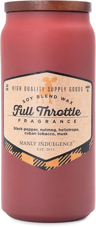 Manly Indulgence Full Throttle Scented Jar Candle for Men, Adventure Collection, Red, 15 oz - Up to 60 Hours Burn, Soy Blend Wax, USA Poured