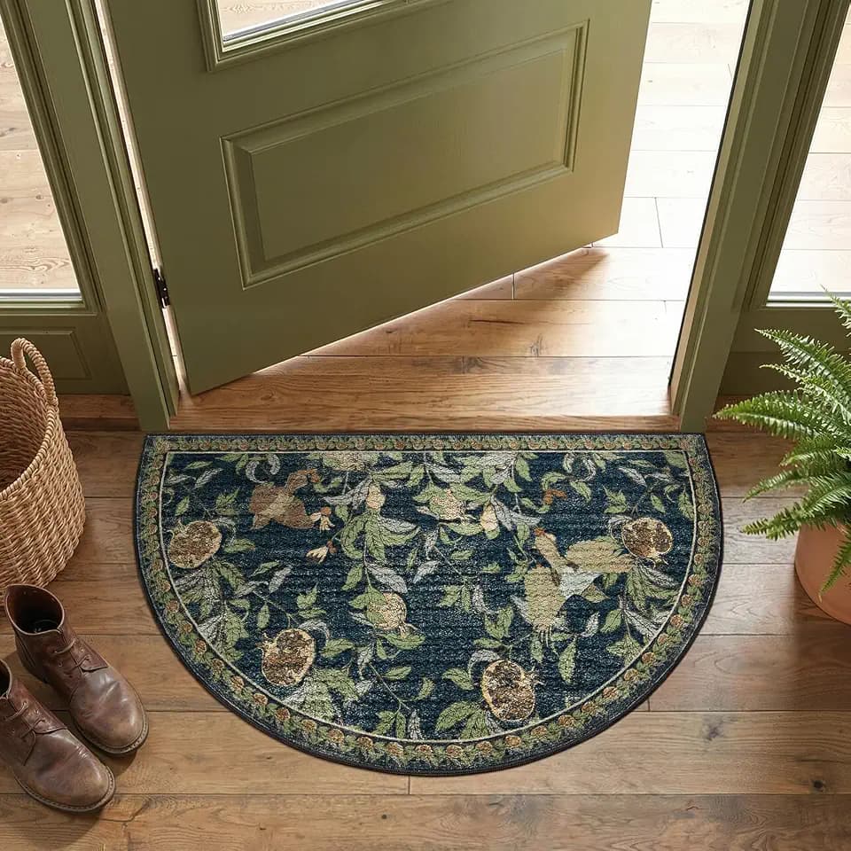 jinchan 2x3 Half Circle Floral Vintage Washable Entryway Rug, Blue/Green
