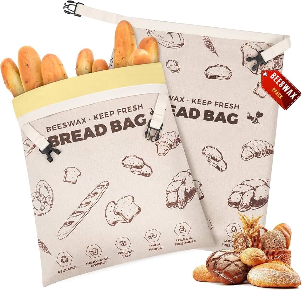 YARRAMATE Brotbeutel Leinen mit Bienenwachseinlage 2er Pack, Wiederverwendbare Butterbrottüten & Leinenbeutel für Brot, Große Brotaufbewahrung Beutel 43x33cm (01_kaffeebraun)