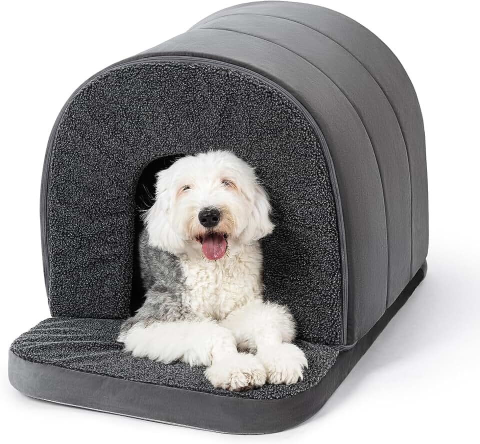 PELZIN Hundehaus für Drinnen - Orthopädisches Zelt-Hundebett mit Eierkartonschaum - mit Hundehöhle - Rutschfester Boden, Ideal für Extra Große Rassen & Passt in 109cm Lange Box - 104x69cm, Anthrazit
