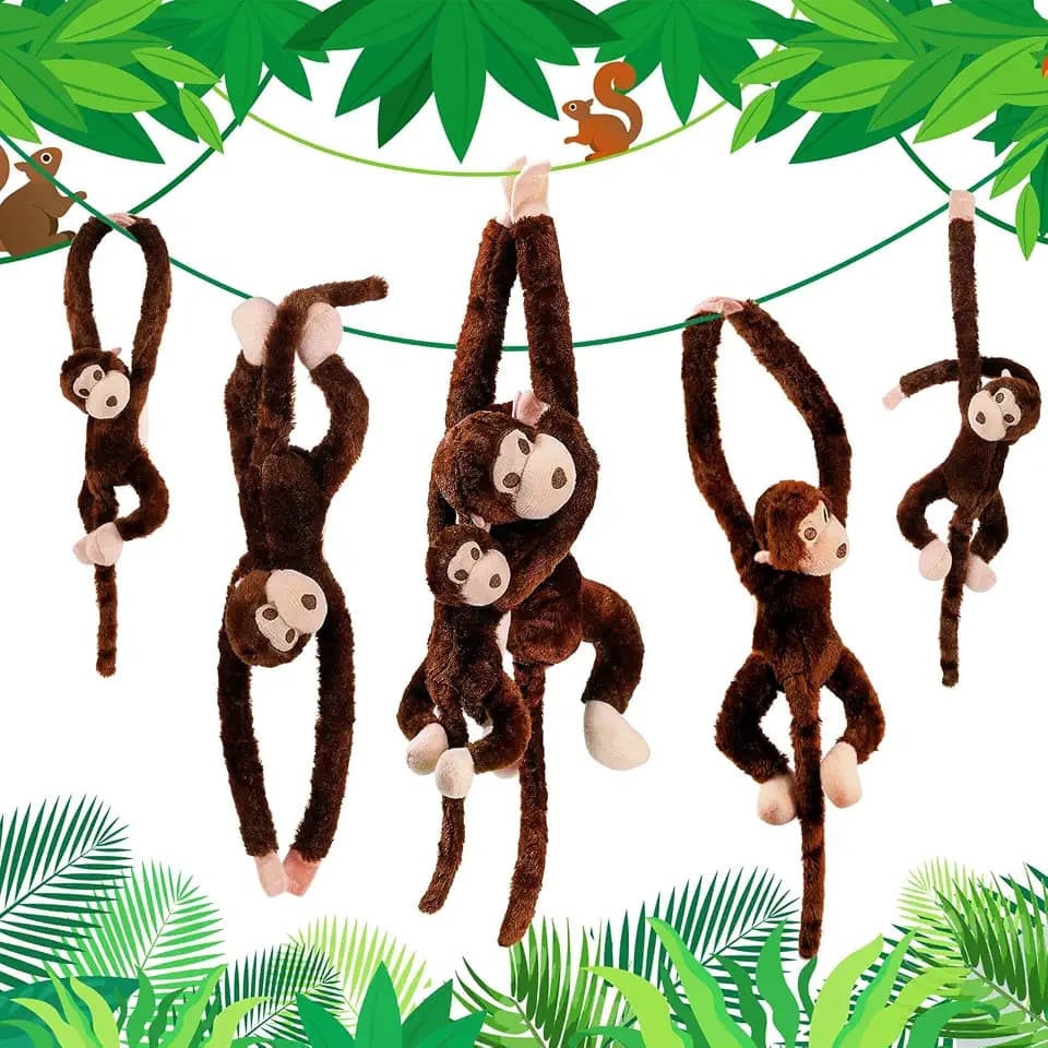 Hungdao 6 Pac Hanging Monkey Stuffed Jungle Animal Toy, 24'',32'', Brown