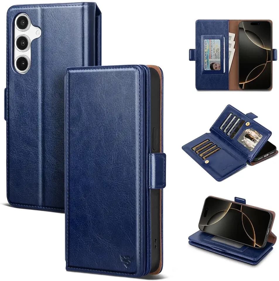 Compatible with Samsung Galaxy A36 5G/A56 5G Case Wallet with Card Holder Women Men,RFID Blocking PU Leather Phone Case Flip Shockproof Protector Cover Credit Card Slot Kickstand,Blue