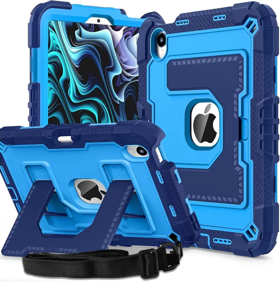 Kids Case Compatible with iPad mini 7 A17 pro 2024 Mini 6 8.3”,Colorful Shockproof Case with Pencil Holder and Adjustable Big Stand,Handle Strap for iPad mini 6th 7th Gen