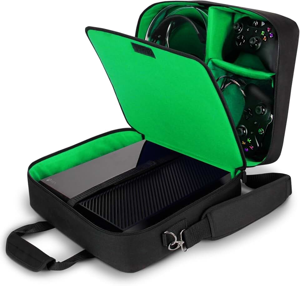 USA Gear Console Carrying Case Fits Xbox One, Series S, Xbox 360 - Travel Case with Water Resistant Exterior, Customizable Accessory Storage for Controllers, Power Cables Gaming Headset & more