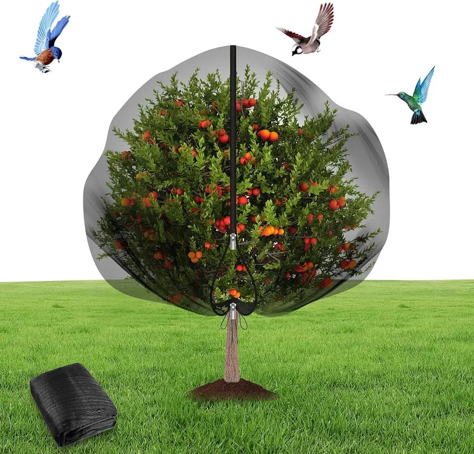 Pflanzenschutznetz Gartennetz Schutznetz Garten Feinmaschig 1 Stück Obstbaumnetz mit Kordelzug und Reißverschluss Pflanzennetz für Obstbaum Schutz (3m×4m, Schwarz)