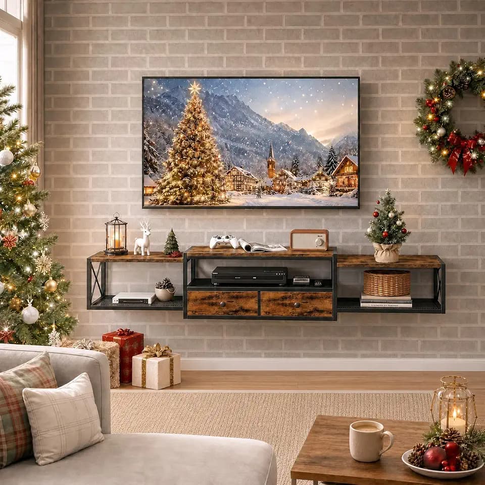 HavenlyYouth 55" Floating TV Stand, Modern Entertainment Center, Wall-Mounted Media Console Shelf for Under TV Storage, TV Cabinet for Living Room, Bedroom, Rustic Brown