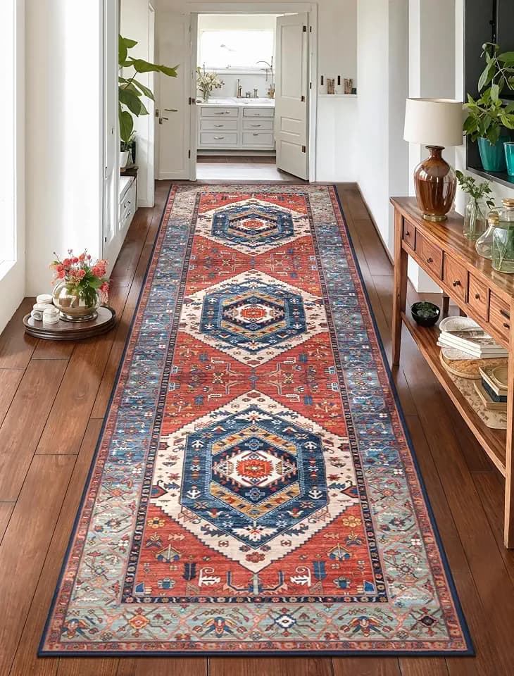SERISSA 2'6"x10' Washable Non Slip Boho Runner Rug for Hallway，Rust