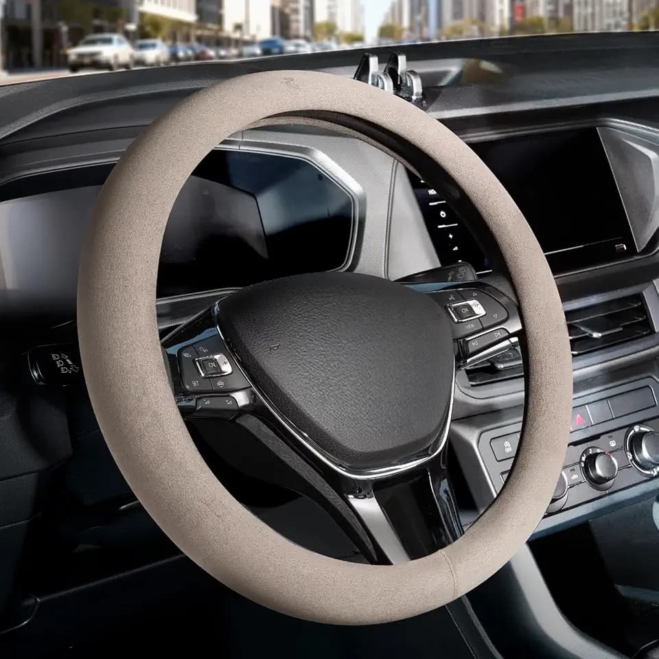 FLORICH Winter Steering Wheel Cover, Microfiber Suede Car Steering Wheel Covers with Anti-Slip Lining, Breathable Elastic Car Steering Wheel Protector Soft, Universal Standard Size 14-15 inch
