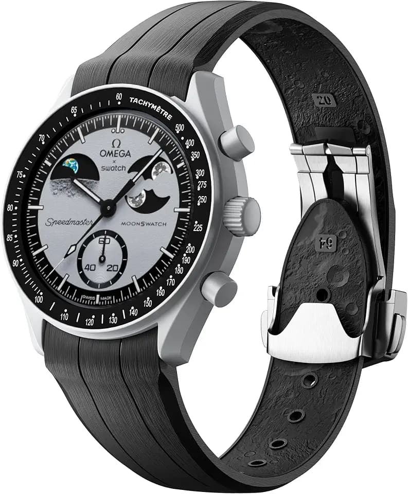 Armband für Omega X Swatch MoonSwatch Watch 20 mm, Faltschnalle, Mondbodenstruktur, kompatibel mit Omega Swatch Moonswatch Speedmaster, gebogen, keine Lücken, Ersatzband für Damen und Herren