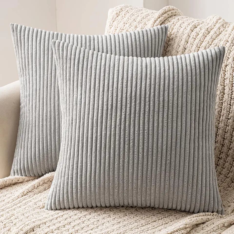 MIULEE 2er Set Kissenbezug 40x40 cm Kord Kissenhülle Sofakissen Hellgrau