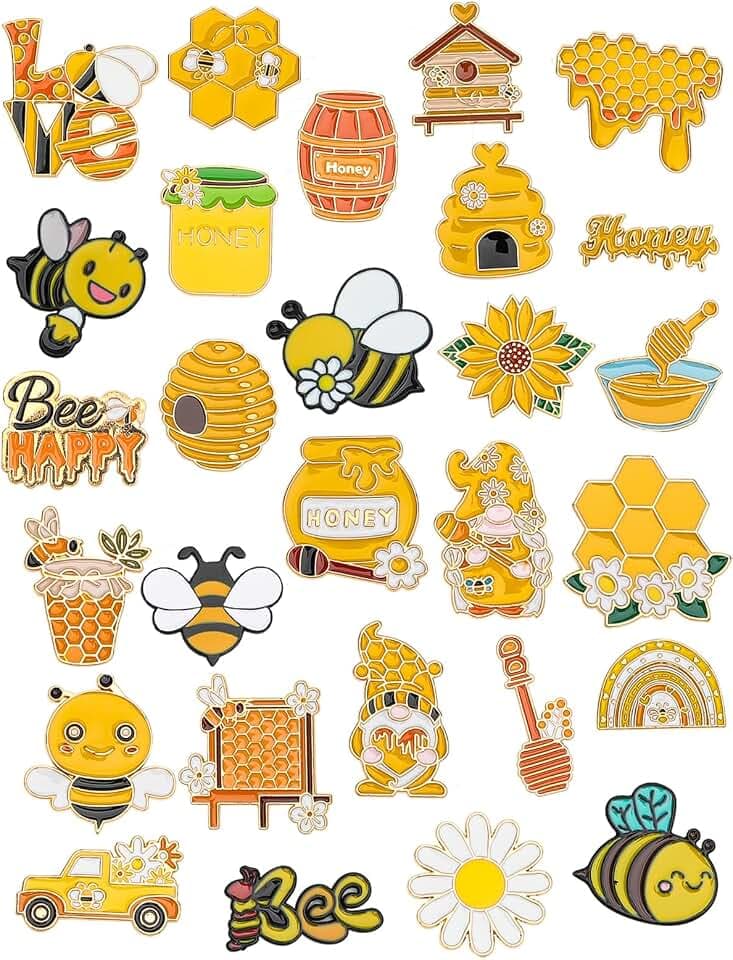 JUNEBRUSHS 28PCS Bee Enamel Pins Cute Yellow Honey Brooch Pins for Bee Theme Birthday Party Classroom Favor Supplies Exchange Gift Clothes Hat Accessories