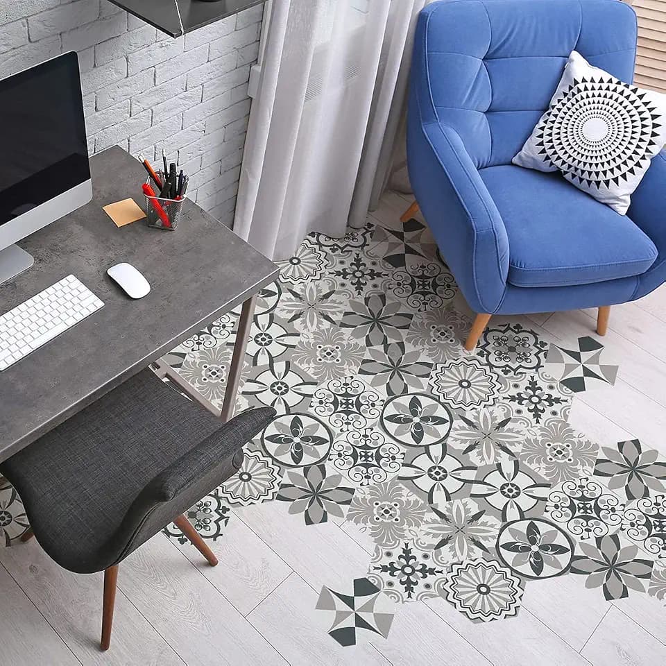 Ambiance Sticker Zementfliesen für Boden – Azulejos mit Laminat aus Kunststoff rutschfest | selbstklebende Fliesenaufkleber, sechseckig, Claudio, wasserfest – 10 Stück à 20 x 18 cm