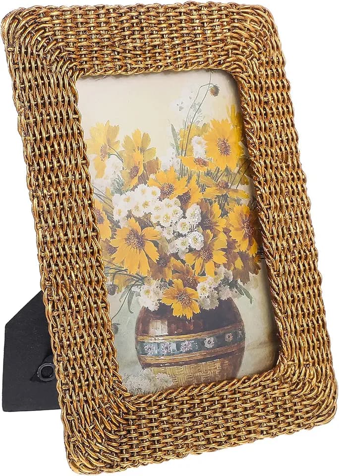 Veemoon Bilderrahmen aus Rattan, Bilderrahmen aus Kunstharz, Retro-Bilderrahmen für Büro, Wandteppich, Tischdisplay, einzigartiges Geschenk