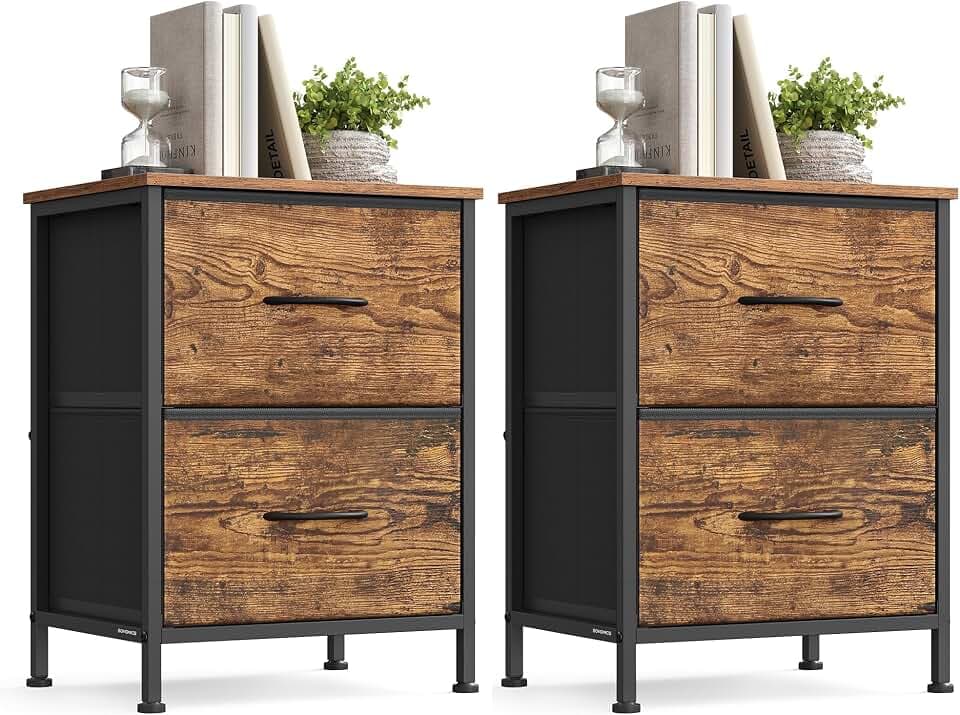 SONGMICS Nightstand with 2 Fabric Drawers, Bedside Table, Side End Table