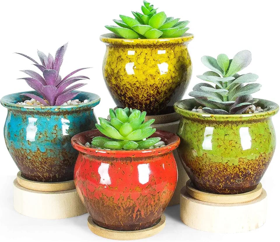 Succulent Pots, 4.5 Inch Small Plant Pots with Drainage Tray