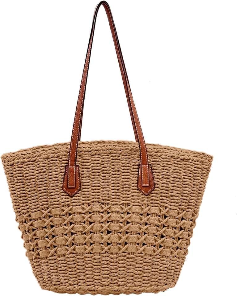 Straw Shoulder Bag for Women Woven Tote Handbags Straw beach bag for Summer Vacation Travel