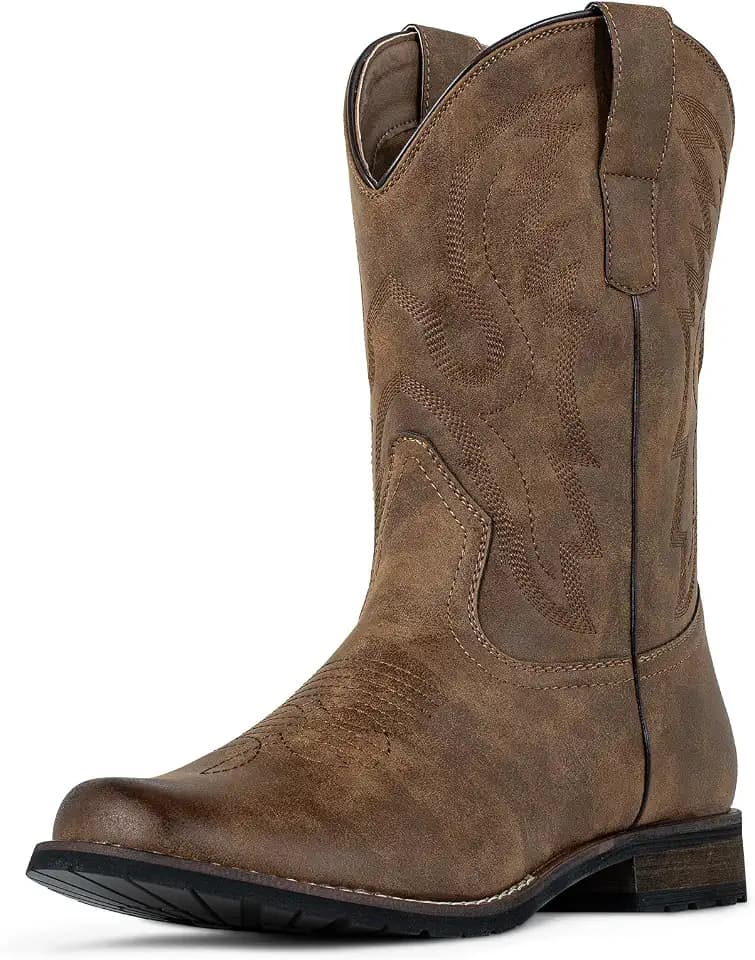 J's.o.l.e Cowboy-Stiefel für Männer Runde Zehe Western Stiefel