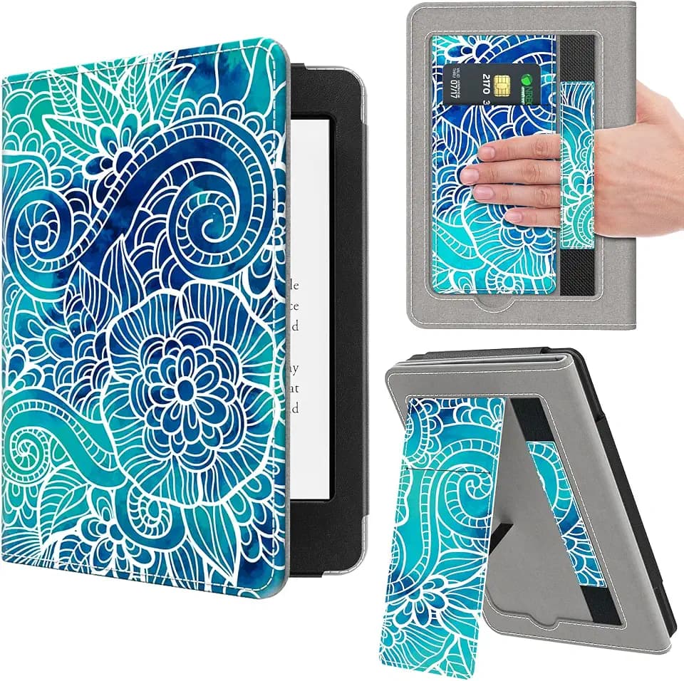 VORI Stand Case for 7"/6.8" Kindle Paperwhite (12th/11th Generation-2024/2021) & Kindle colorsoft signature Edition, PU Leather Case Smart Protective Cover with Auto-Wake/Sleep, Abstract Floral