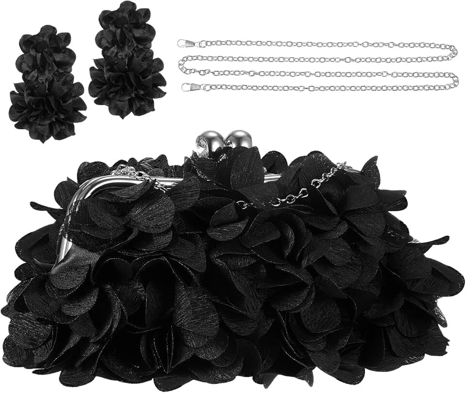 Women Evening Bag Floral Clutch Purse Dangle Earrings Set