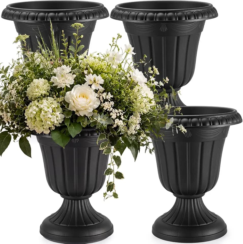 Zhehao 4 Pcs 13 x 15 Urn Planter Pedestal Flower Pot, Black