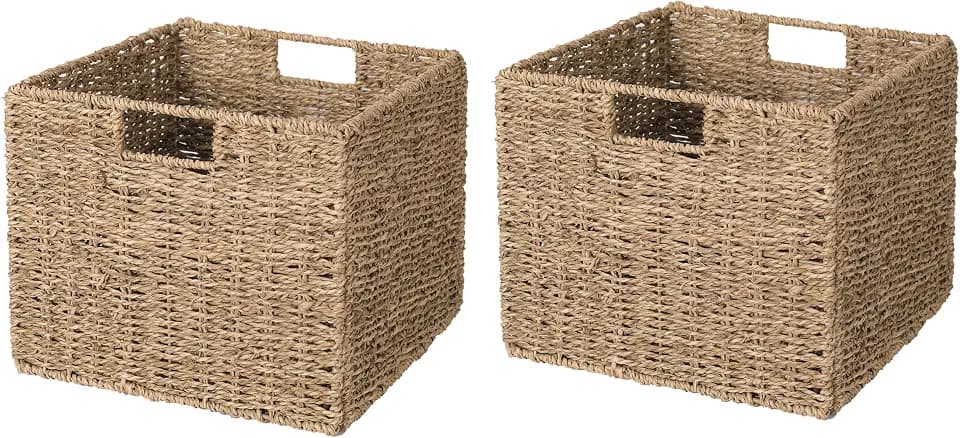2er-Set Kallax Expedit Regal Korb/Kallax Korb Geflochten / 30 x 30 x 25H cm/Seegras Regalkorb/Faltkorb Flechtkorb/Regalbox Storage Box/Aufbewahrungskorb Regalkorb Faltbar