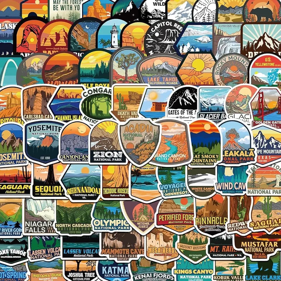 156 Pcs National Parks Sticker Pack, Outdoor Nature Camping Hiking Inspired Waterproof Vinyl Decals for Water Bottles Laptop Car, Mountains Travel Adventure Parks Stickers