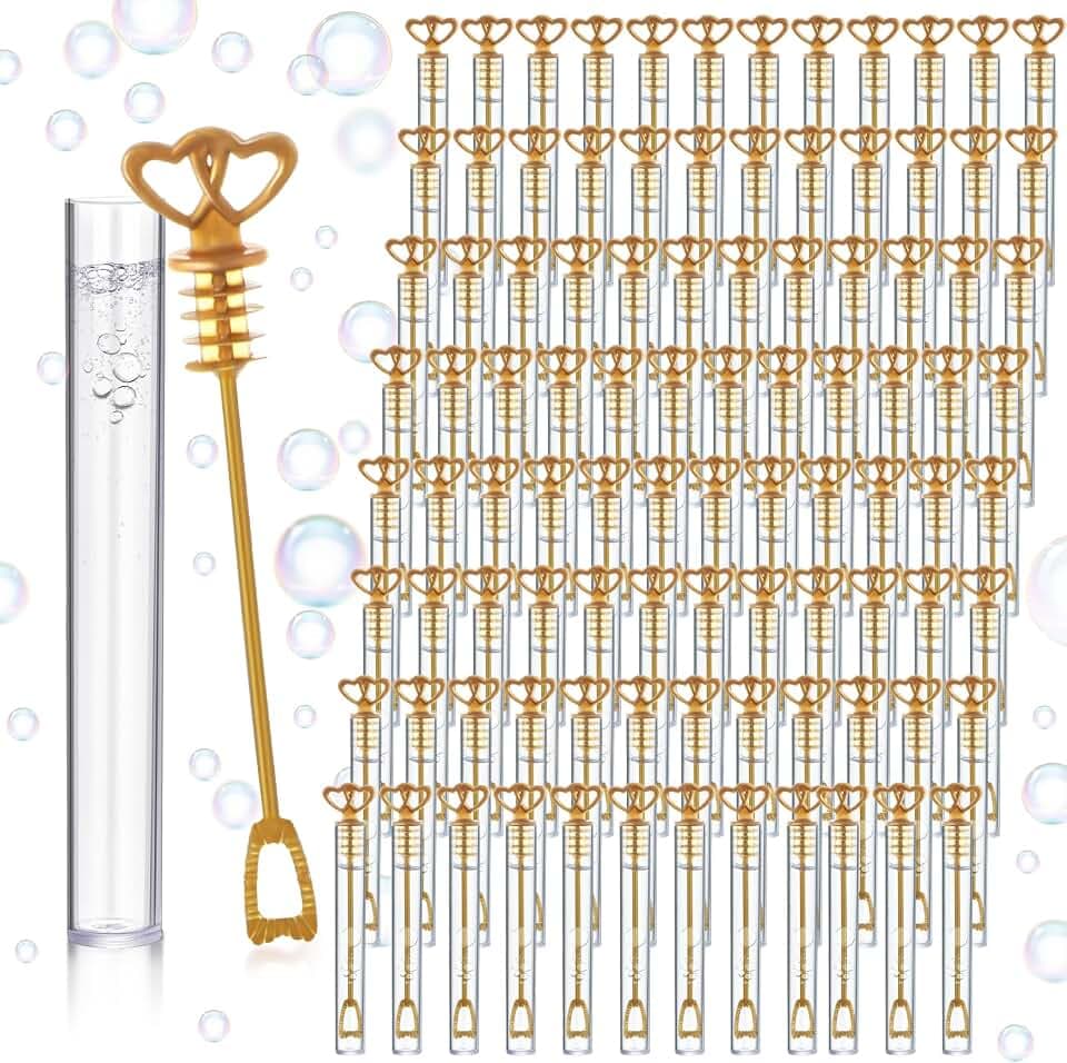 150 Pcs Bubble Wands Bulk for Wedding Send Off,Gold,2 Heart