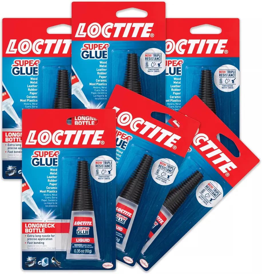 Loctite Super Glue Liquid Longneck Bottle, 10g Bottle (Pack of 6) Instant Adhesive for Plastic, Wood & Metal, Clear Superglue with Extra Long Precision Nozzle, Quick‑Dry Formula