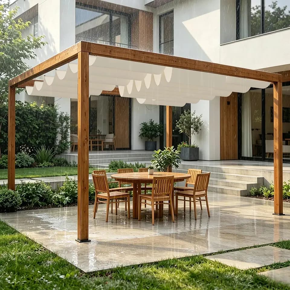 3' x 16' Pergola Shade Cover, Retractable Wave Awning, Beige