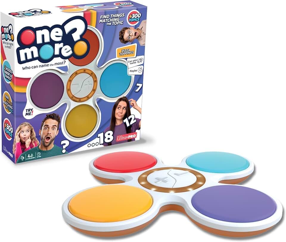 Ultra PRO – One More? Bid, Name, Win! Bluffing & Bidding Challenge Game for Family, Kids & Adults, Outbid & Beat the Clock, Fast-Paced Party Game, 2–4 Players, 300+ Topics