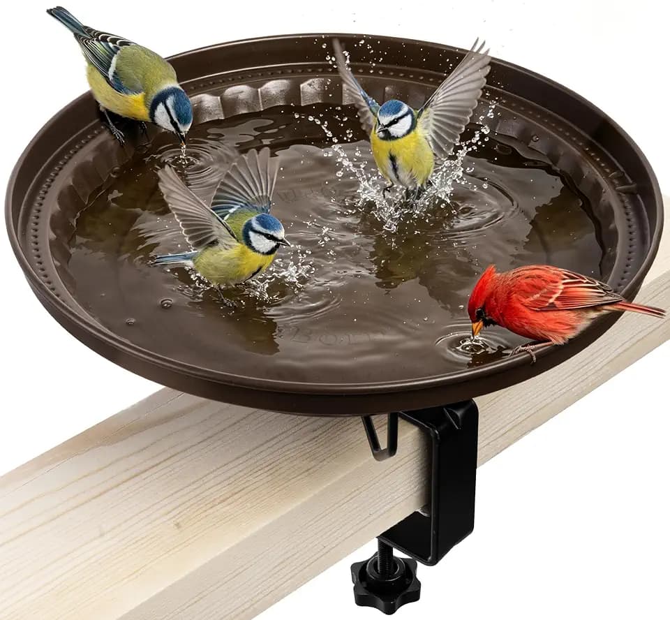 iBorn Metal Bird Bath,Deck Mounted Bird Baths 11inch,Bird Bath for Outside with Clamp 3.2inch,All-Metal Rust-Proof Bowl,Squirrel Chew-Proof,Fully Detachable Design,Easy Clean & Refill,Bronze,1 Pack