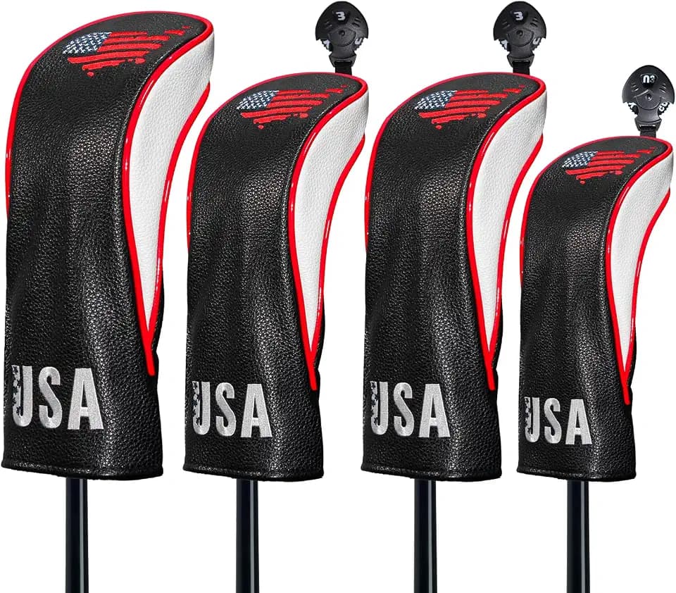 Golf Club Head Covers,4pcs or 1pc USA Golf Head Covers for Woods and Driver Fairway Hybrid - PU Leather Mallet Blade Putter for Men Women Golf Enthusiast
