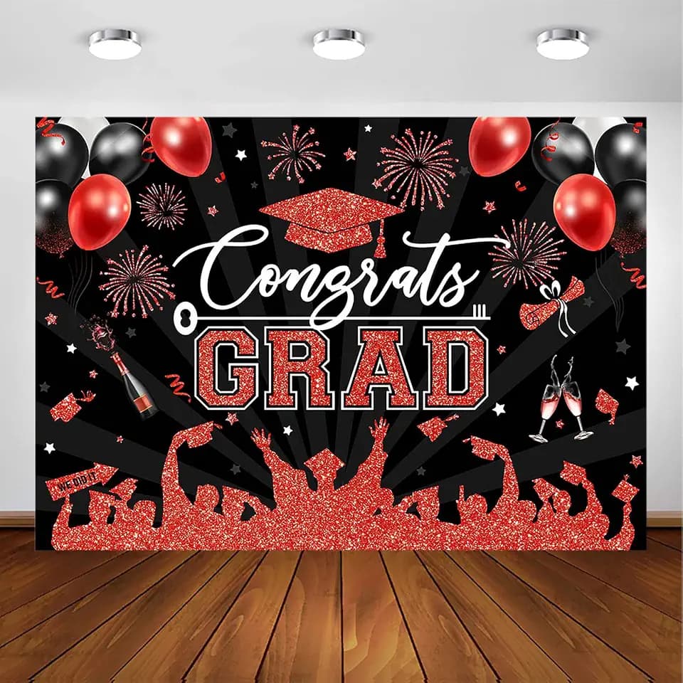 Avezano Graduation Backdrop Congrats Grad Graduation Party Decorations Class of 2026 Photoshoot Background Congratulate Grad Celebration Prom Party Banner Props (Red, 10x7ft)