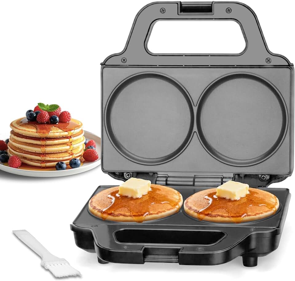 SugarWhisk 4 Inch Double Mini Pancakes Maker Machine, Arepa Maker, Electric Pancake Maker Griddle, Ideal for Pancakes, Cookies, Eggs, Arepas & Breakfast Sandwiches, Graphite