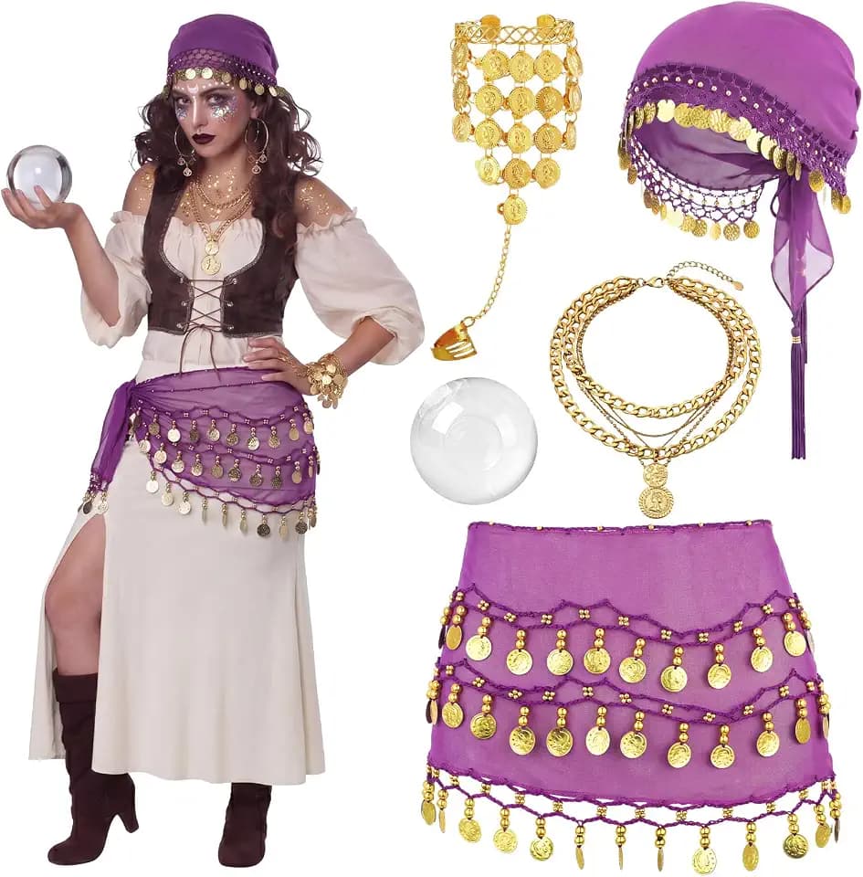 5 Pcs Fortune Teller Costume Accessories for Women, Tarot Reader Set