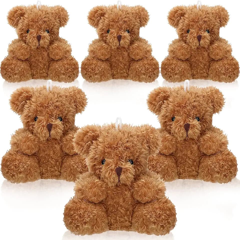 Aoriher 6 Pcs Mini Teddy Bear Plush Stuffed 4 Inch Toy, Brown