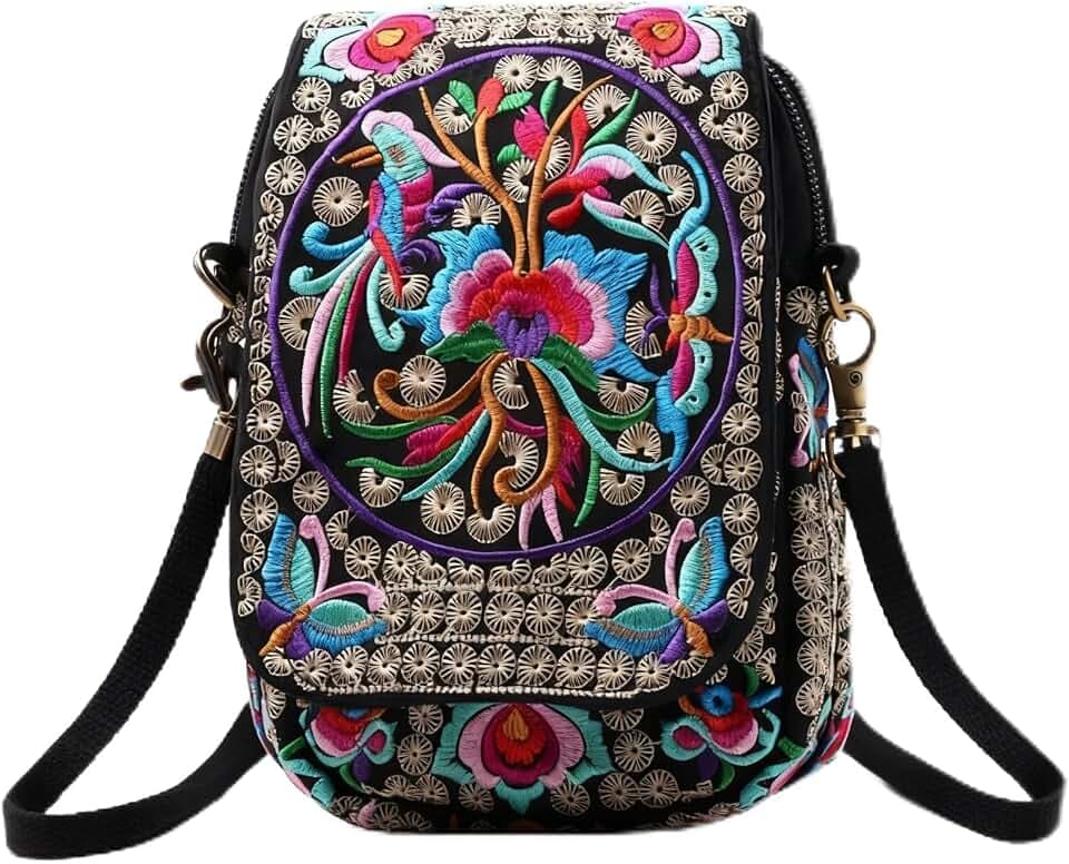AWXZOM small Embroidered purse,Embroidered cell phone crossbody bag Coin Purse mexican purse Vintage wallet small crossbody cell phone purse