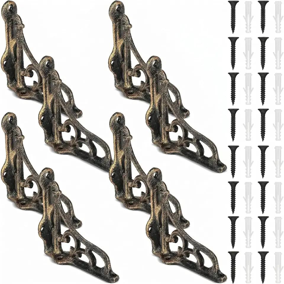 8 Pack 4-1/8 x 3-5/8 Shelf Bracket Decorative L Cast Iron Shelf