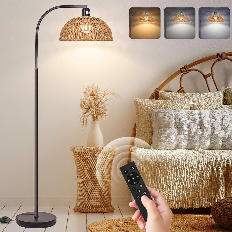 Brilvibera Boho Floor Lamp with Remote and Dimmable Bulb