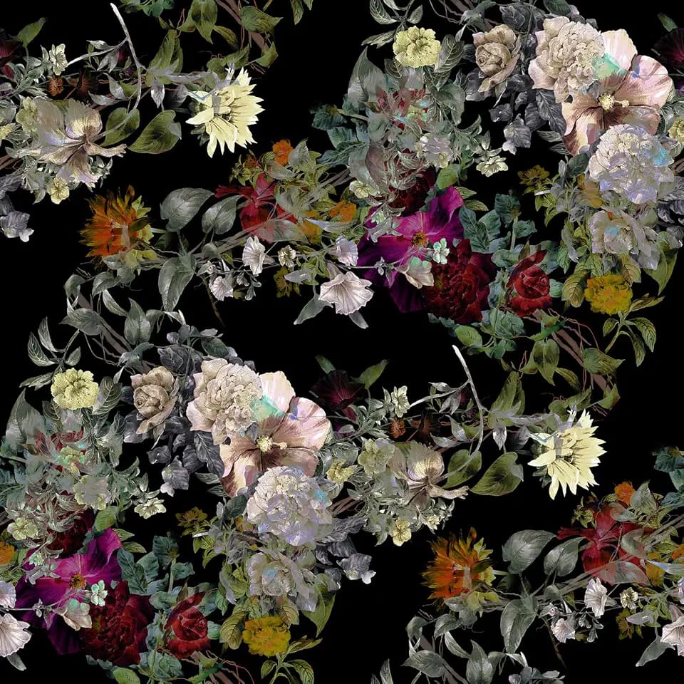 FunStick Vintage Black Floral Wallpaper Moody Green Leaf Florals Peel and Stick Wallpaper for Bedroom Bathroom Removable Pink Black Floral Contact Paper for Walls Cabinets Drawers Waterproof 17.5x118