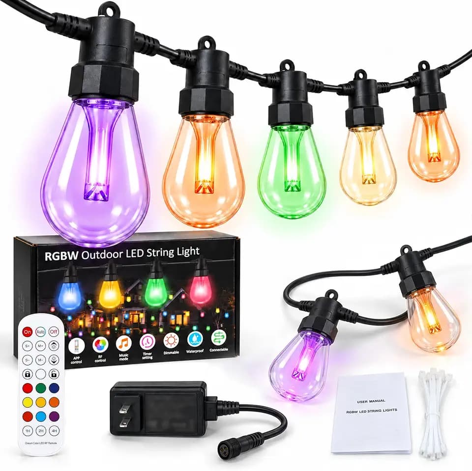50FT RGB Smart Outdoor String Lights, APP & Remote Patio Lights