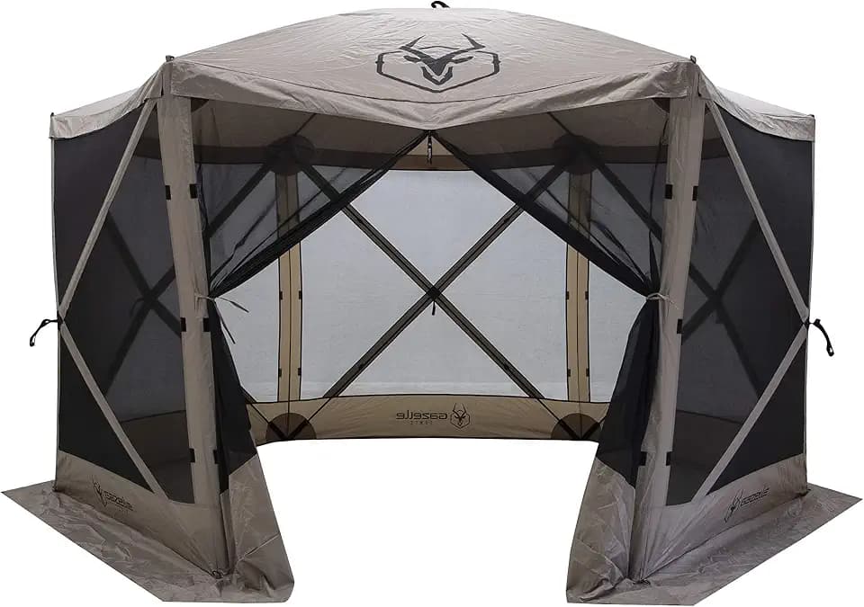 Gazelle Tents™, G6 6-Sided Portable Gazebo, Easy Pop-Up Hub Screen Tent, Durable, TriTech Mesh, Waterproof, UV Resistant, 8-Person & Table, Desert Sand, 86" x 124" x 124", GG602DS