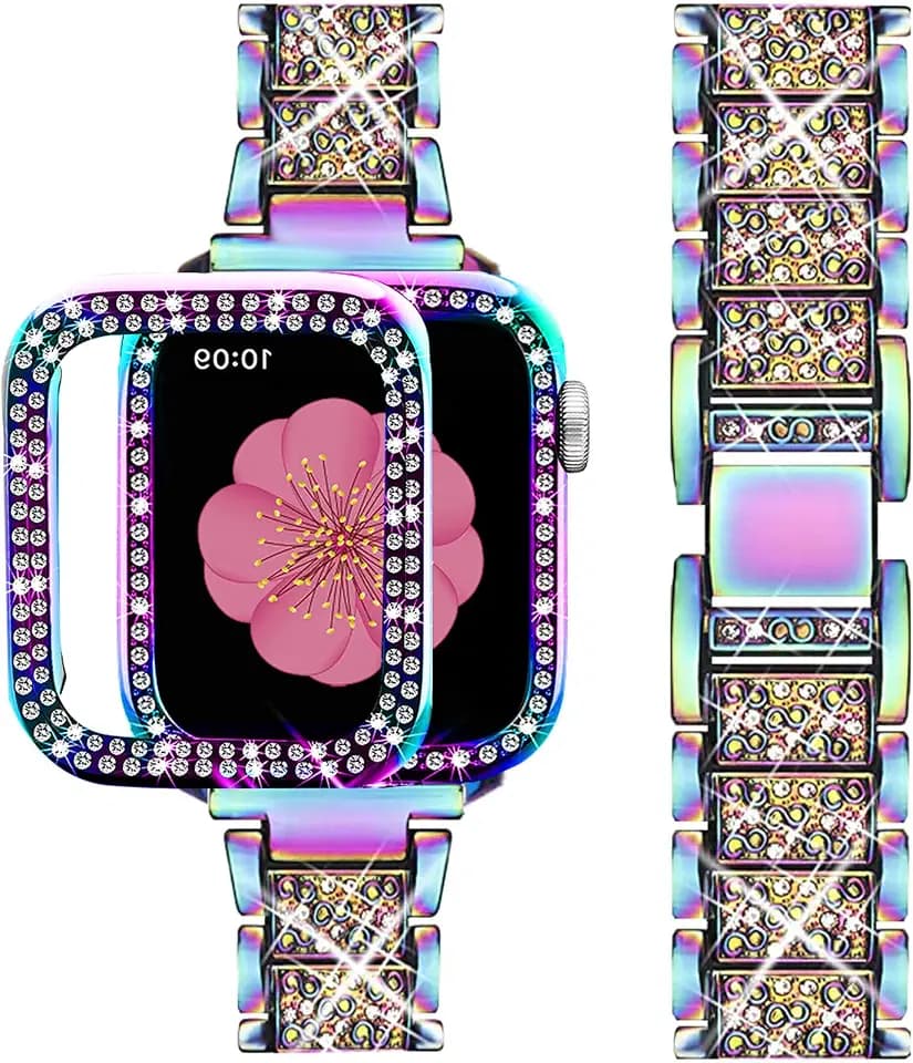 SUPOIX for Apple Watch Band 44mm + Case, Bling Bands for Women (Colorful)