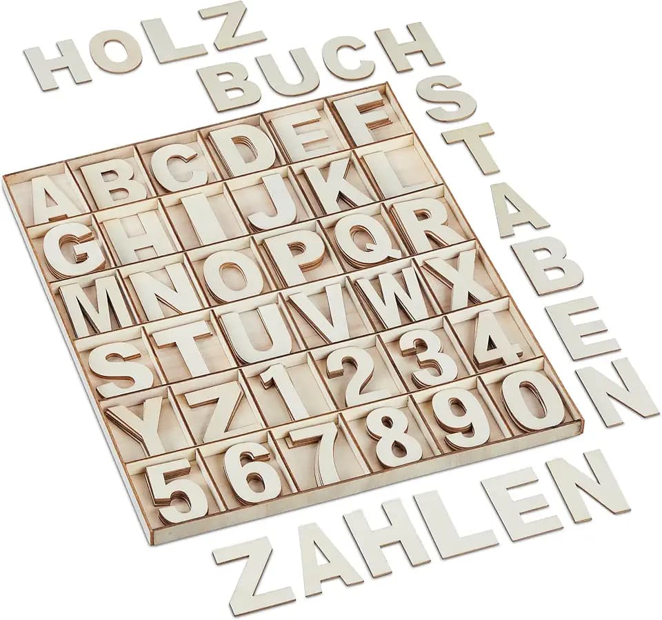 Relaxdays Holzbuchstaben & Holzzahlen, 144-tlg. Set, Natur
