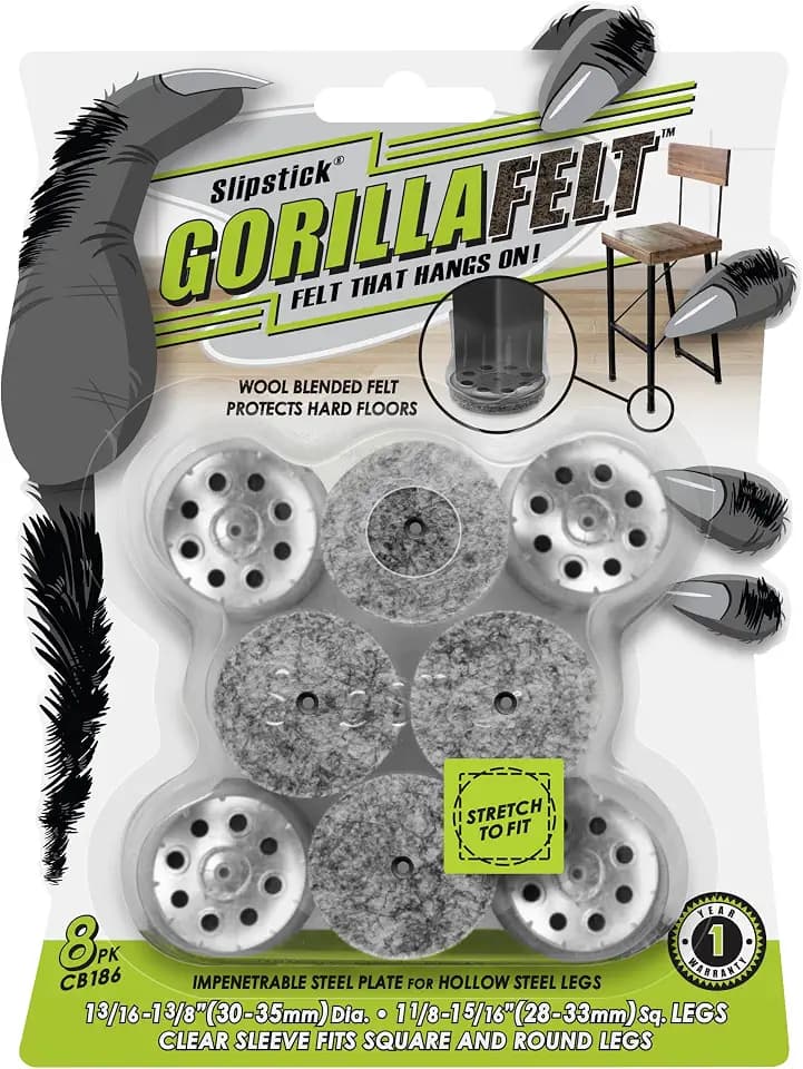 Slipstick GorillaFelt Chair Leg Floor Protectors for Hardwood Floors, Clear Sleeve Felt Pads for Furniture That Stay On, Fits Round & Square Legs, Includes 8 Premium Transparent Chair Socks, CB186
