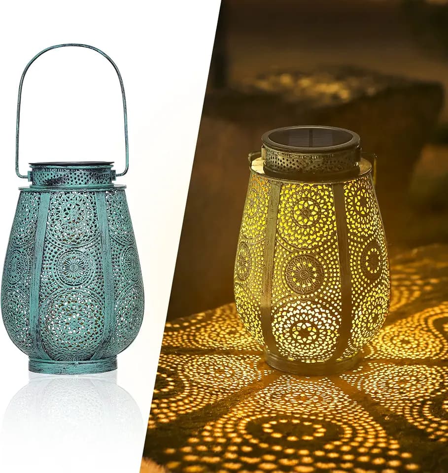 Solarlaterne für Außen, Bonsery LED Solarlampen für außen Hängend Vintage Metall, IP65 Wasserdicht Solar Laterne für Draußen Deko Tisch Terrasse Balkon Hof Outdoor Gartenlaterne 15 Lumen (Türkis)