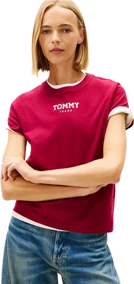 Tommy Jeans Women's Short Sleeve Essential Cotton Graphic T-Shirt with Printed Logo
